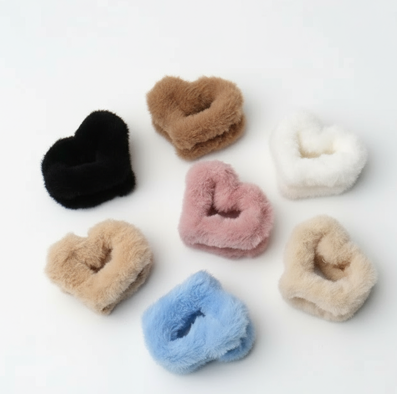 Fuzzy Heart Scrunchies - Clean Background