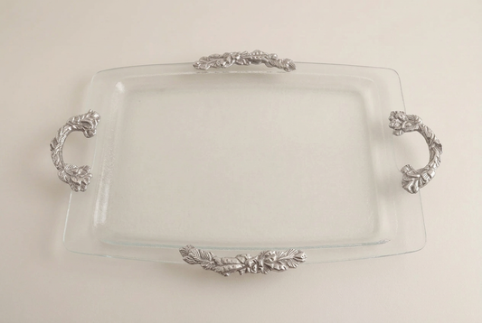 Silver Bloom Serving Tray with a collection-matched background